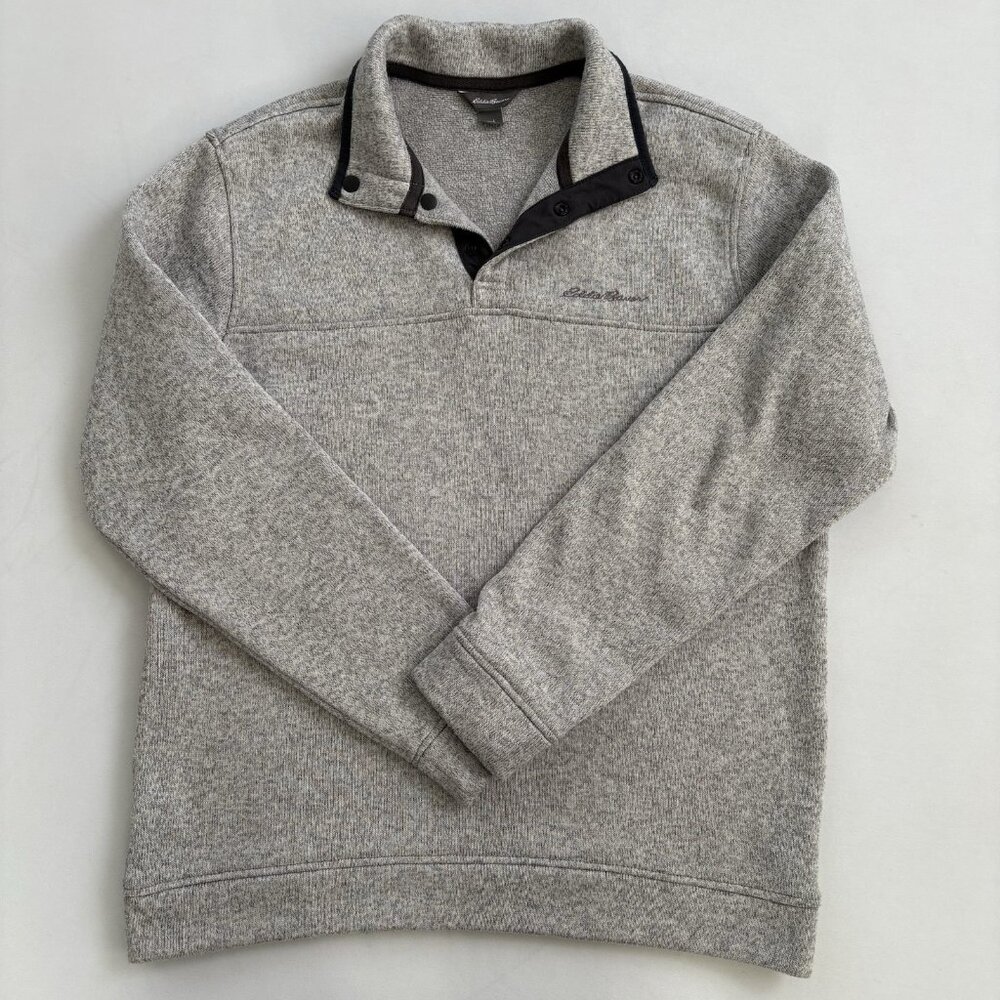 Eddie Bauer Men’s Large Radiator Fleece Snap Mock Pullover Sweater Heather Gray